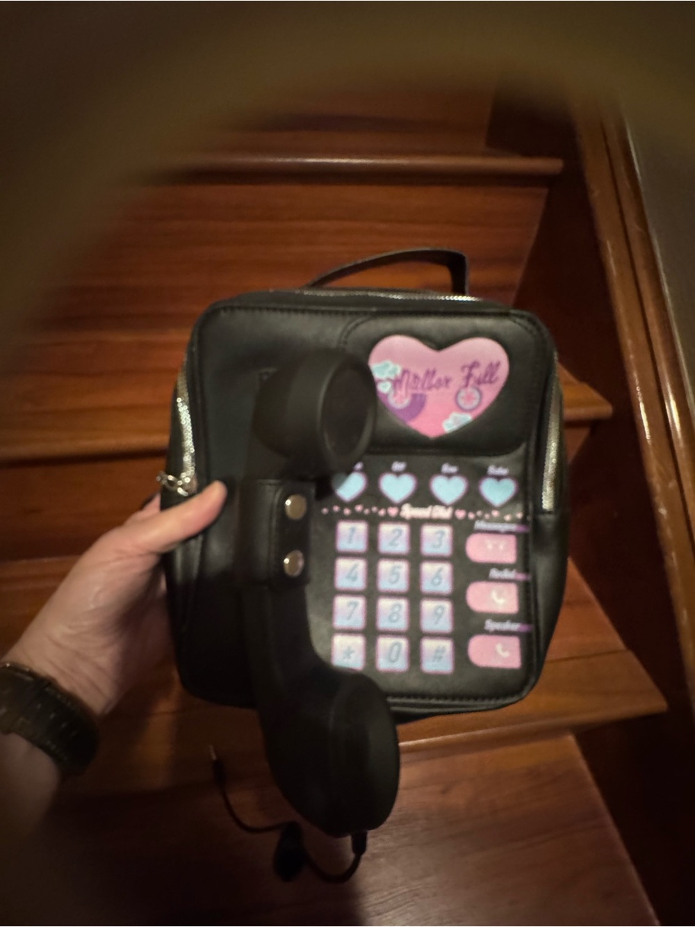 Black Retro Handset Phone Bag - Pink Accent